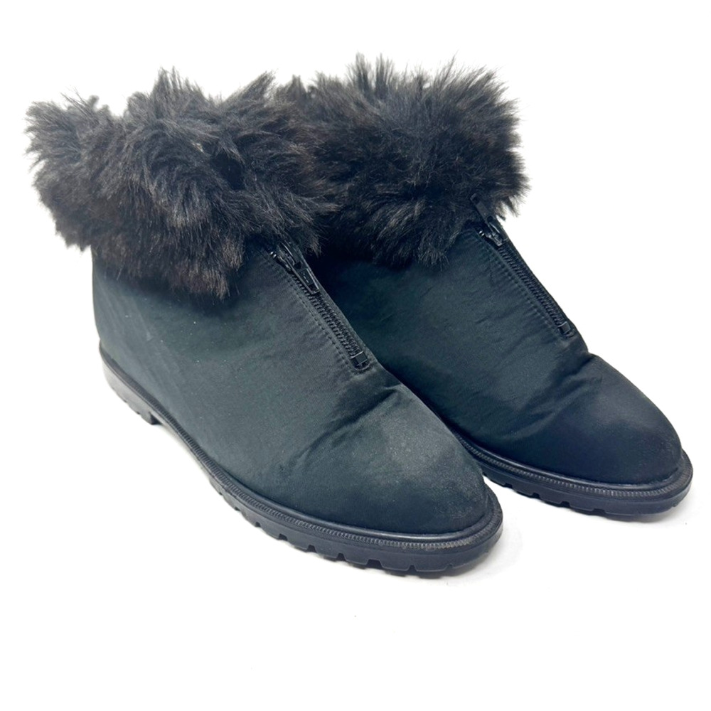 Linda Lundstrom Booties 6.5 Black Ankle Faux Fur Zipper Closure
